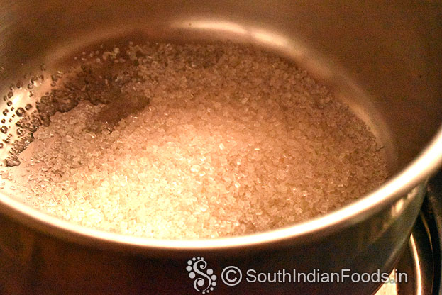 Heat pan add sugar